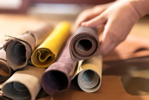 Different types of leather rolled and placed